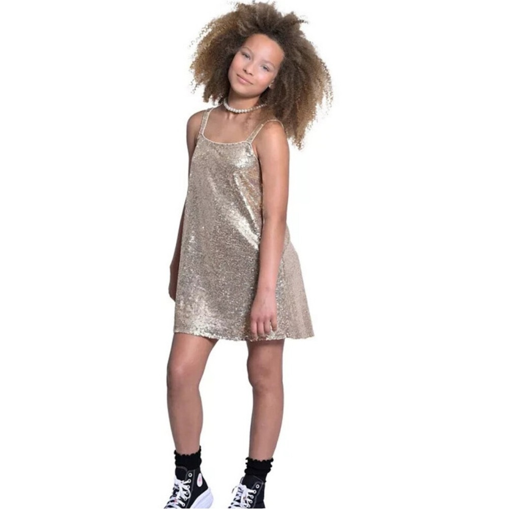 New! Girl’s Gold Sequin Tank Dress, Size XL. Fully Lined